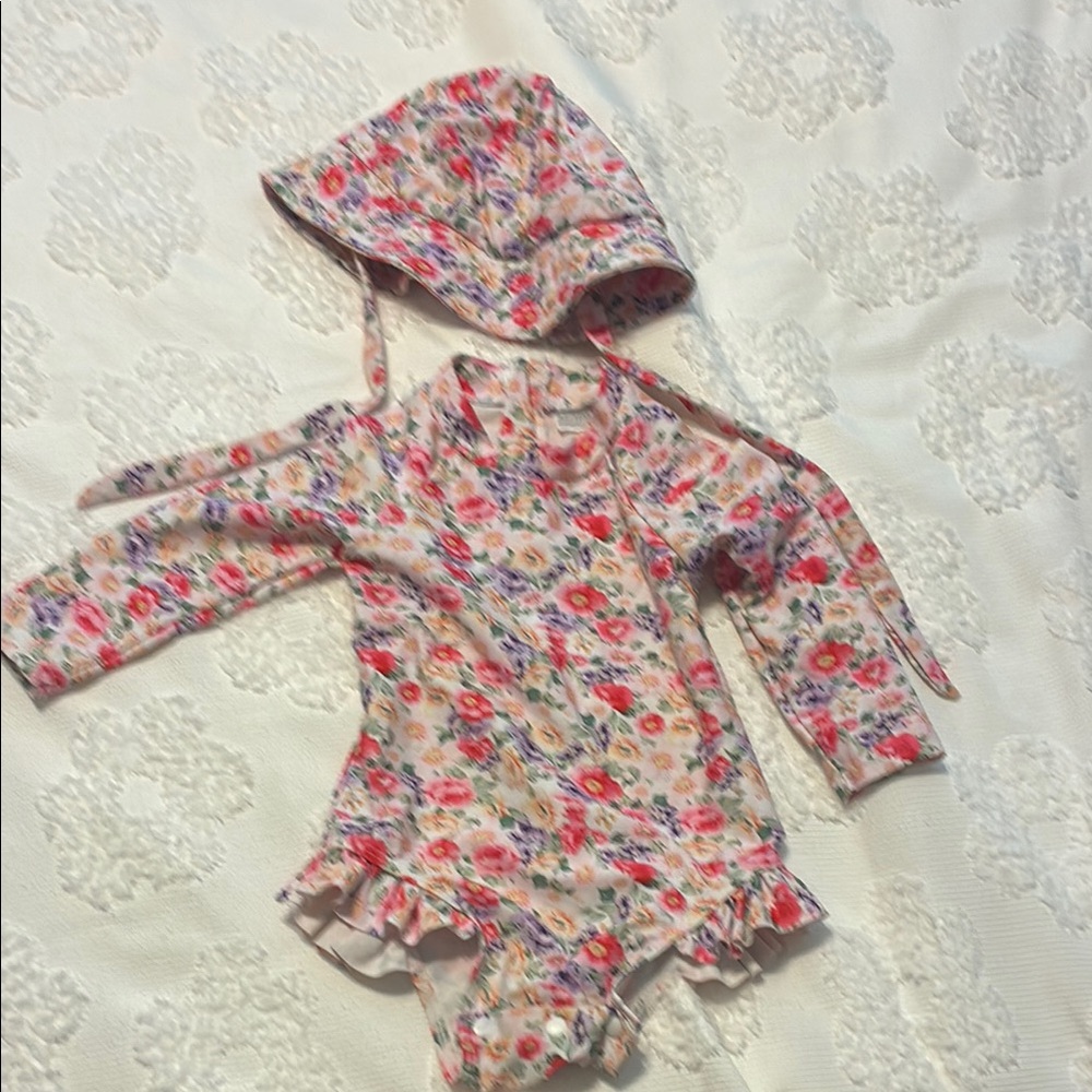 Floral Kids swimsuit with Hat